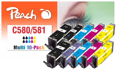 Peach Pack of 10 Ink Cartridges, compatible with Canon PGI-580